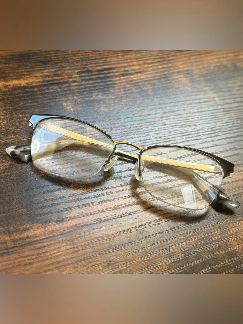 Prada Gold and Silver Metal Eyeglasses
